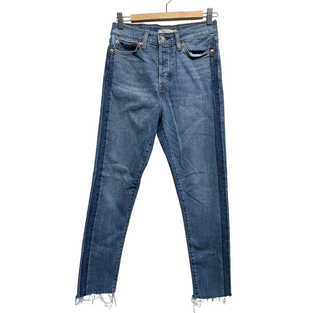 Levi's 501 High Waisted Skinny Jeans Medium Wash Button Fly Raw Hem Women's 28